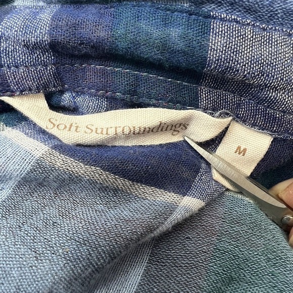 Soft Surroundings Blue Plaid Button Down Shirt Size M Cotton - Picture 6 of 13